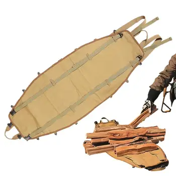 Сумка для переноски дров, холщовая сумка для переноски бревен с сетчатыми карманами, сумка для хранения для садоводства, кемпинга на открытом воздухе