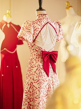 Традиционное китайское Платье Чонсам для Вечеринки, Красное Женское Длинное Платье для Женщин, Летняя Одежда Qipao Hanfu, Официальные Вечерние Платья