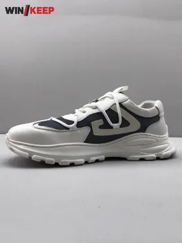 Уличные Дышащие Мужские кроссовки из сплайсированной сетки из натуральной кожи, Удобные кроссовки для бега на шнуровке, Летняя мужская спортивная обувь 2023 года