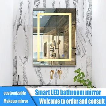 Умное зеркало для ванной комнаты NEARCAM из алюминиевого сплава на заказ с легким касанием, противотуманное зеркало, настенное зеркало для ванной комнаты