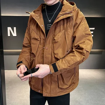 Функциональная Мужская куртка, Зимняя Повседневная Хлопковая толстовка с капюшоном, однотонная Японская тяжелая пара, черные пальто цвета Хаки, мужские
