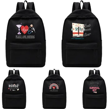 Холщовый Черный рюкзак Для женщин, мужчин, студентов колледжа, Школьный рюкзак, сумки для подростков, Повседневный рюкзак с принтом медсестры, дорожный рюкзак