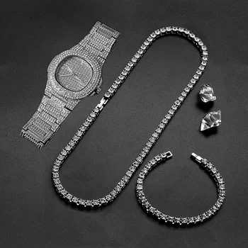 Часы Iced Out для мужчин, Женское ожерелье, браслет, 1 ряд, Колье со стразами, Теннисная цепочка с украшением в виде кристаллов для мужчин, ювелирные изделия, часы в стиле хип-хоп