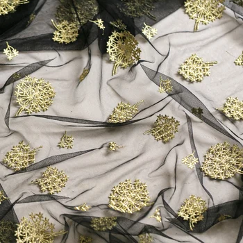 Черная сетчатая ткань, вышивка золотой нитью, Марлевая мягкая кружевная ткань, платье Чонсам в стиле ретро, ткань ручной работы 