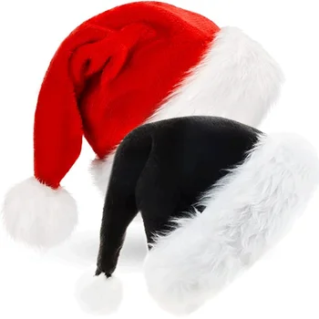 Черно-Красная Длинная Плюшевая Рождественская шапка 2023, Новогодняя теплая утепленная шапка, Рождественские украшения для подарков Санта-Клауса, вечерние поставки