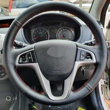Черный Чехол на руль из натуральной кожи ручной работы для Hyundai Solaris Verna I20 Accent