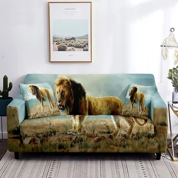 Чехол для дивана со львом, эластичный чехол для дивана с 3D животным принтом, полностью завернутый в моющуюся защитную пленку для мебели, Декор для дивана-подушки в гостиной