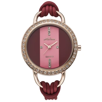 Швейцарские женские часы Люксового бренда Japan Miyota Кварцевые MELISSA Водонепроницаемые Сапфировые кожаные женские часы с бриллиантами F12220
