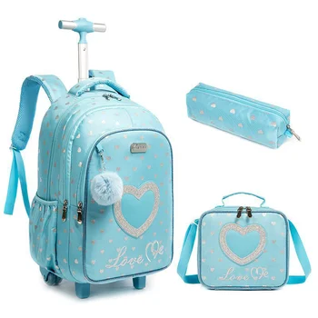 Школьный рюкзак на колесиках для девочек, школьная сумка на колесиках, сумка для ланча, рюкзак на колесиках, сумки для детей, сумки на колесиках, Mochila