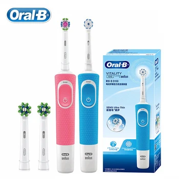 Электрическая Зубная щетка Oral B Vitality с Таймером Глубокой Очистки 2D Вращения Водонепроницаемая Зубная Щетка с 2 Оригинальными Сменными Насадками