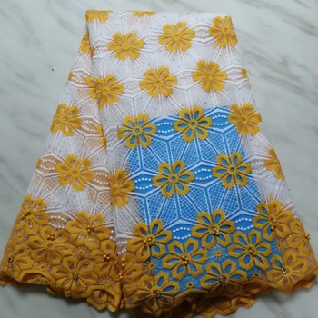 Ярко-Желтая Новейшая французская Кружевная ткань 2019, Африканская Нигерийская Кружевная ткань с вышивкой из Тюля с камнями Для свадебного платья